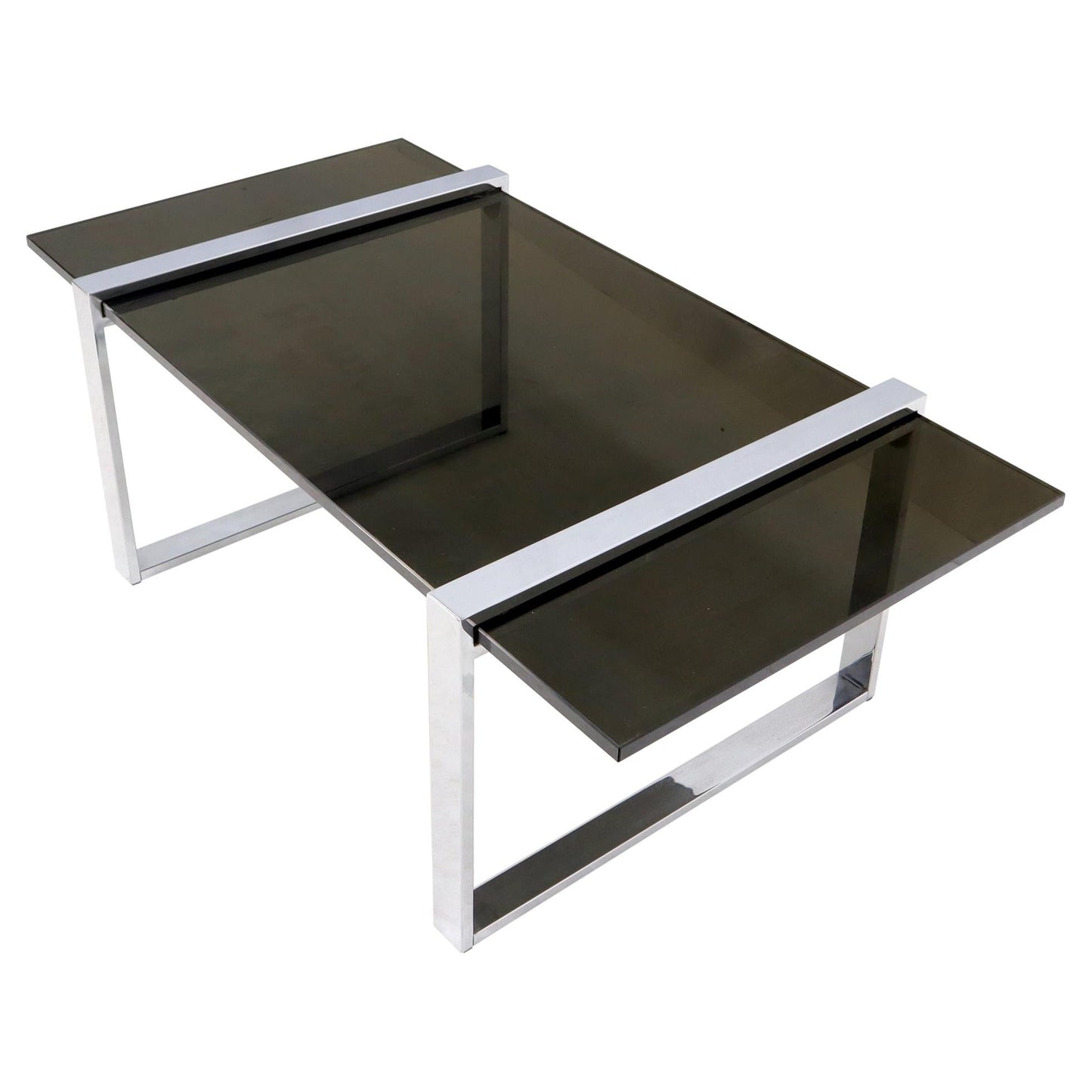 EstablishedLines Thick Smoked Glass Top Chrome Base Rectangle Coffee Table