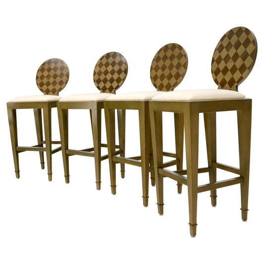 EstablishedLines Set of 4 Decorated Memphis Style Bar Stools New Upholstery
