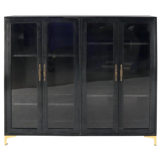 EstablishedLines Large Mid-Century Modern Ebonized and Cerused Walnut Four Doors Bookcase
