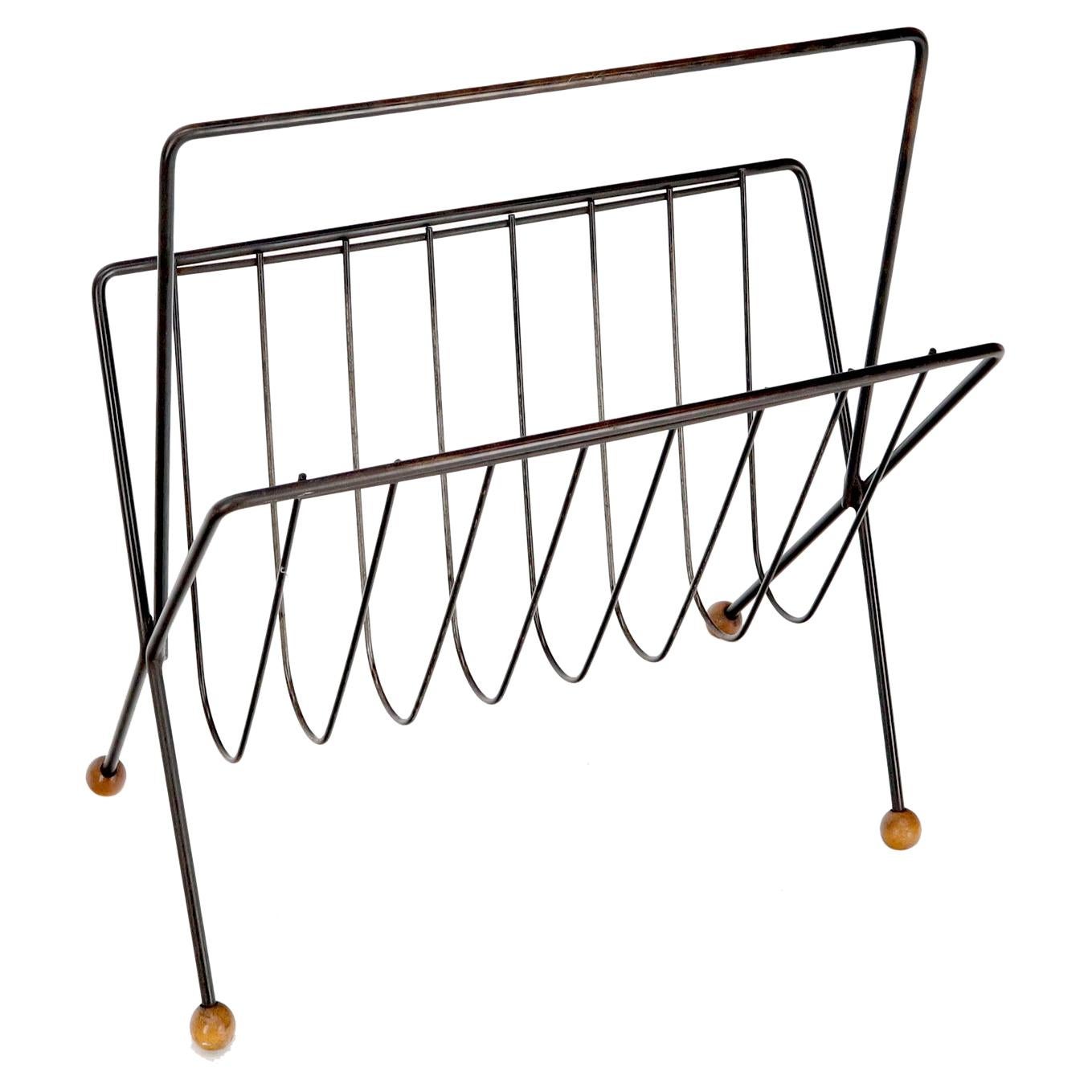EstablishedLines Mid-Century Modern Ball Feet Tony Paul Magazine Rack Stand
