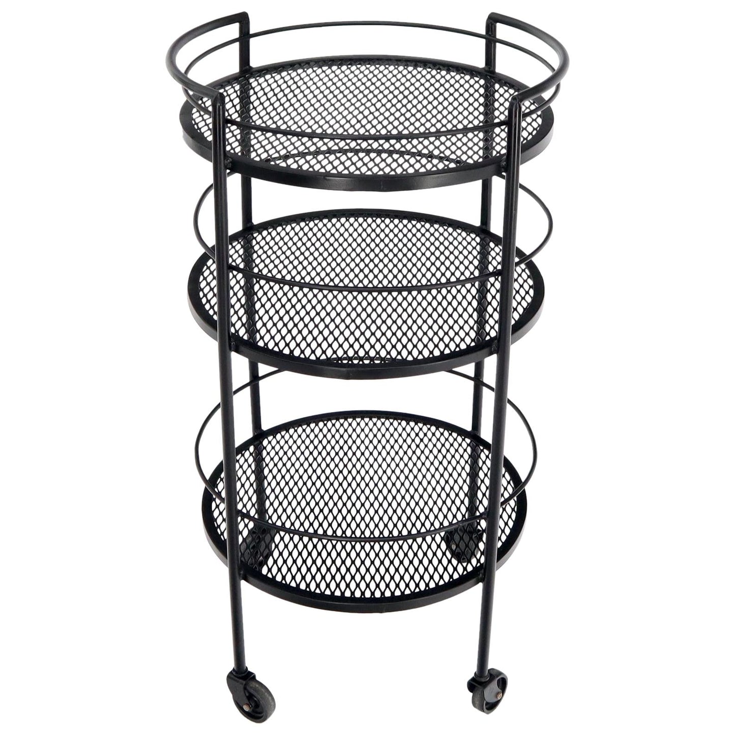 EstablishedLines Round Three Tier Perforated and Wrought Iron Metal Serving Cart Tray