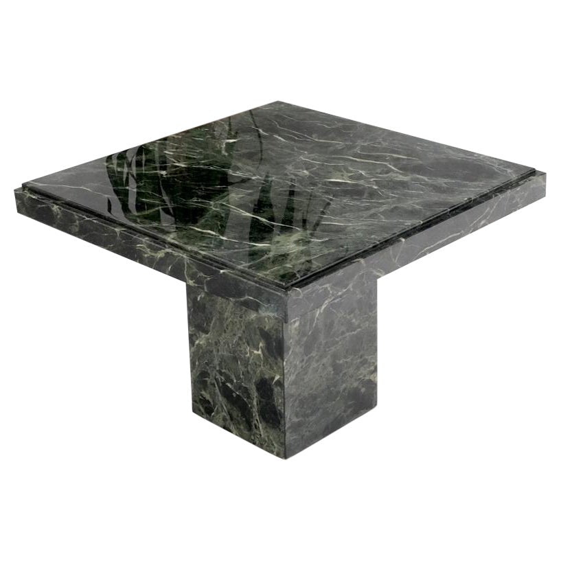 EstablishedLines Dark Green to Black White Veins Square Marble Side End Coffee Table Stand