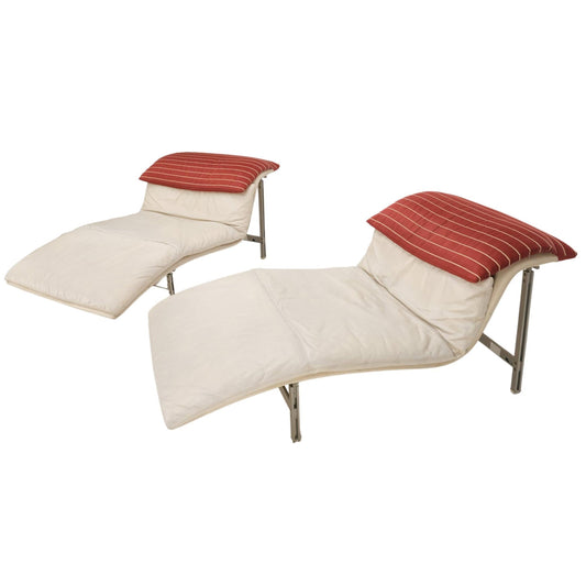 EstablishedLines Pair of Sapority Italian Mid Century Modern Leather Chaise Lounges