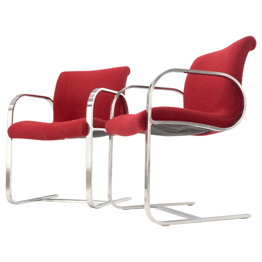EstablishedLines Pair Heavy Solid Stainless Steel Formed Bend Frame Side Lounge Chairs Red Uphols