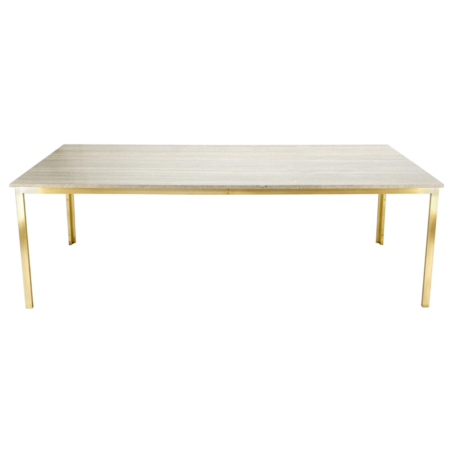 EstablishedLines Large Heavy Solid Brass Base Travertine Top Rectangle Dining Table