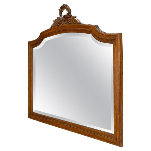 EstablishedLines Antique Oak Carved Figural Beveled Glass Horizontal Wall Mirror