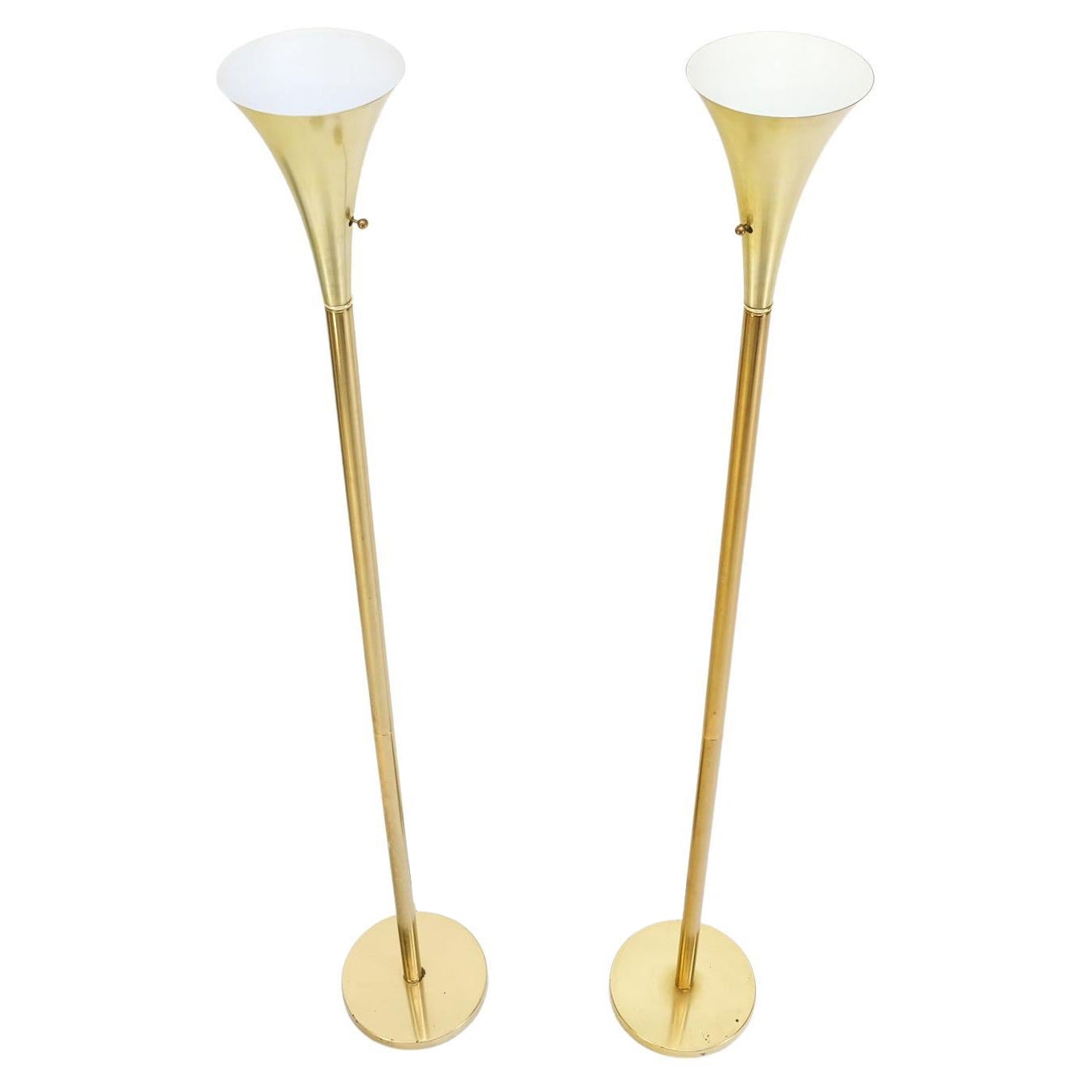 EstablishedLines Pair of Mid Century Modern Brass Trumpet Shape Floor Lamps Torcheres