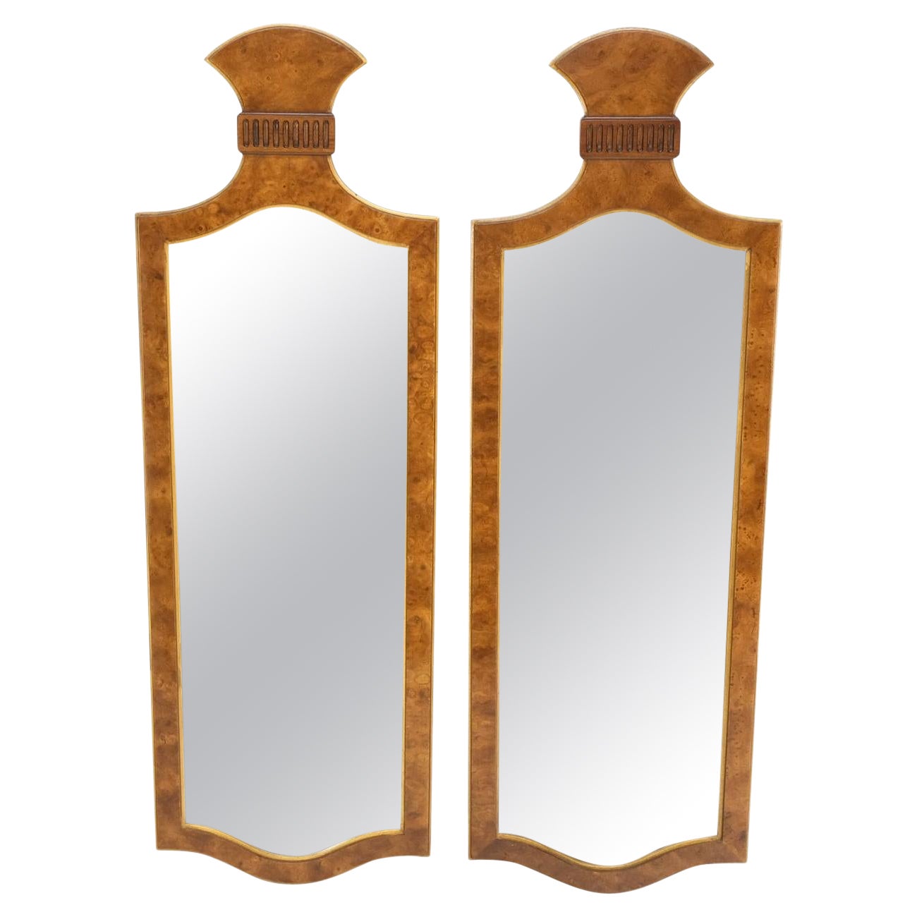 EstablishedLines Pair of Decorative Figural Shape Burl Wall Mirrors Mid Century Modern Mint