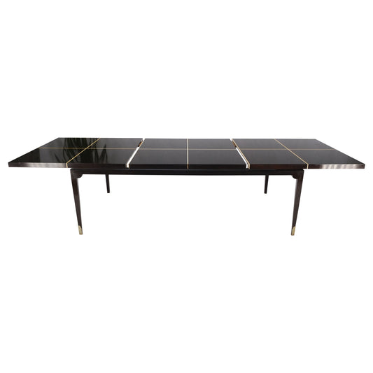 EstablishedLines Large Tommi Parzinger Lacquered Mahogany Brass Feet Tapered Legs Dining Table