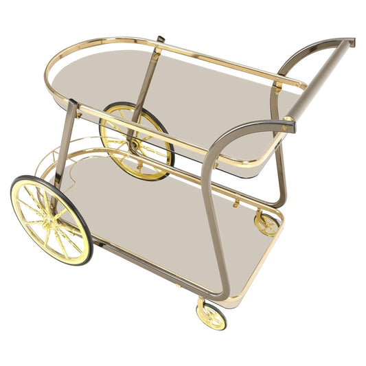 EstablishedLines Mid-Century Modern Smoked Glass Half Round Shape Serving Card Bar on Wheels Mint