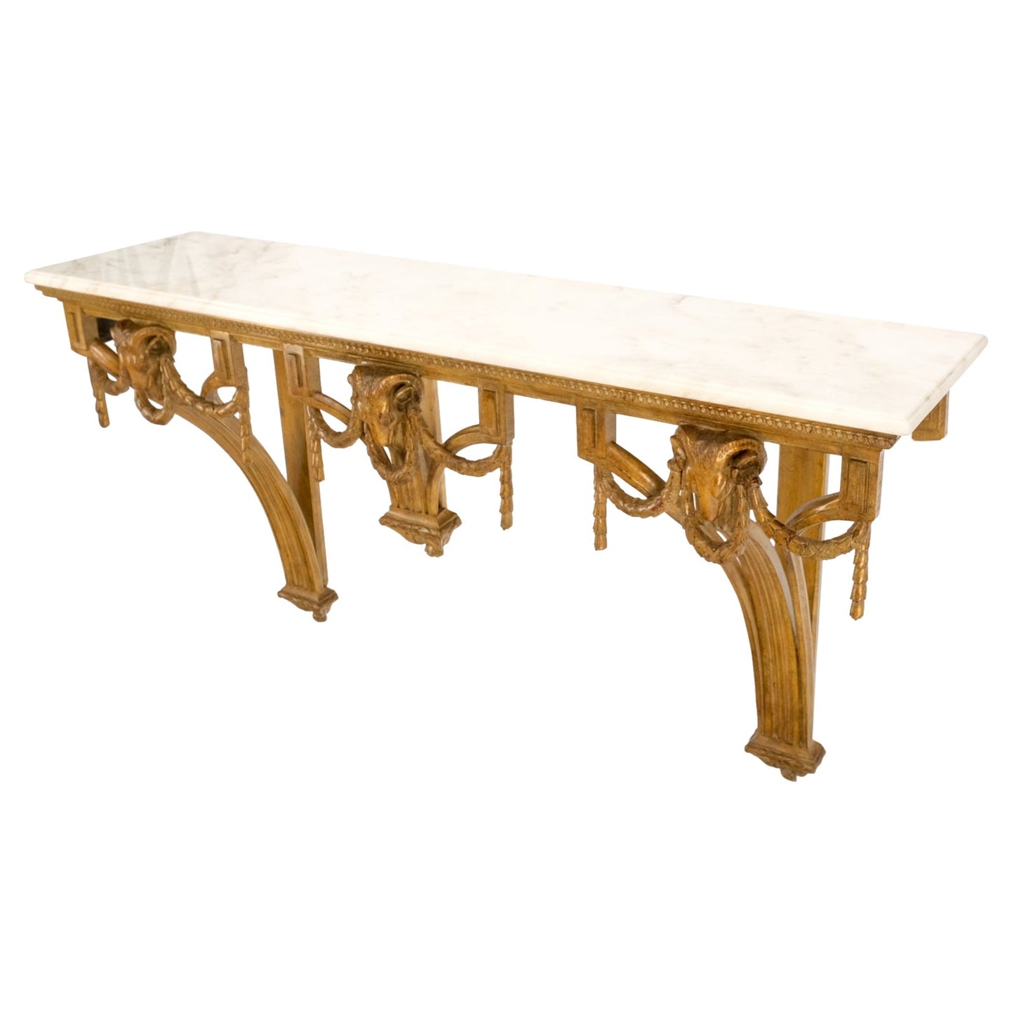 EstablishedLines Hanging Fine Carved Antique Gold Gilt Base Marble Top Console Table Credenza