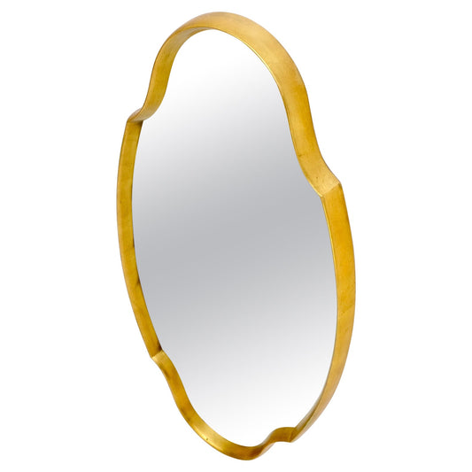 EstablishedLines Shield Shape Wood Frame Gold Gilt Wall Mirror Hollywood Regency Mid Century Mint