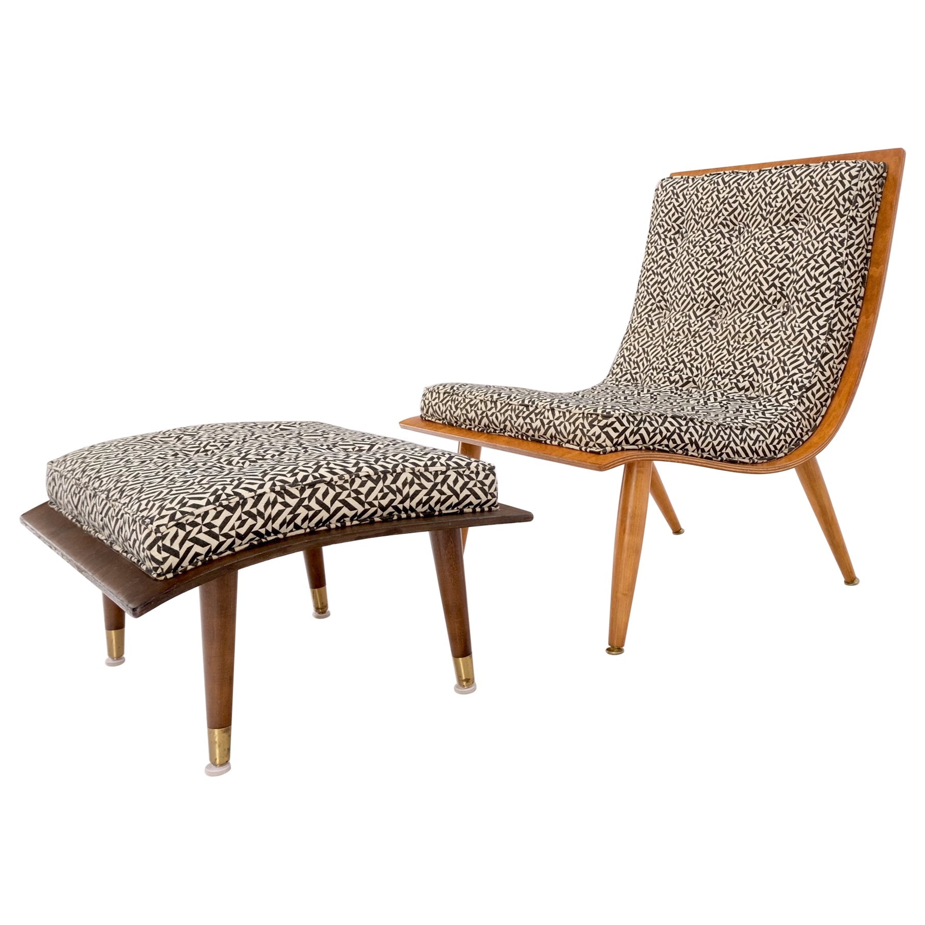 EstablishedLines Mid-Century Modern Bent Plywood Scoop Shape Chair & Ottoman on Dowel Legs Mint