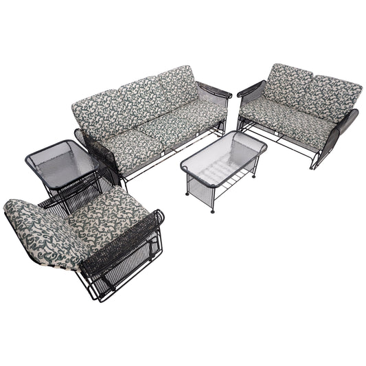 EstablishedLines 5 pcs Mid Century Modern Glider Chair Sofa Loveseat & Two Side End Tables Iron