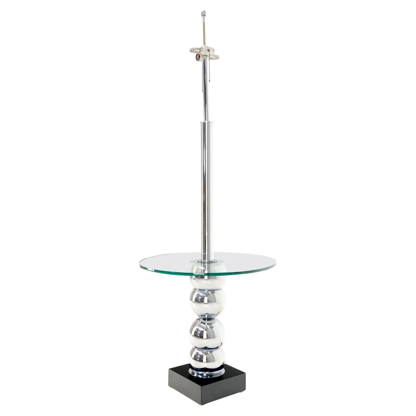 EstablishedLines Pancaked Chrome Spheres Base Glass Top End Table Floor Lamp Mid-Century Modern