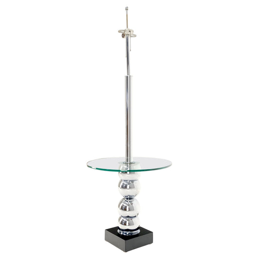 EstablishedLines Pancaked Chrome Spheres Base Glass Top End Table Floor Lamp Mid-Century Modern