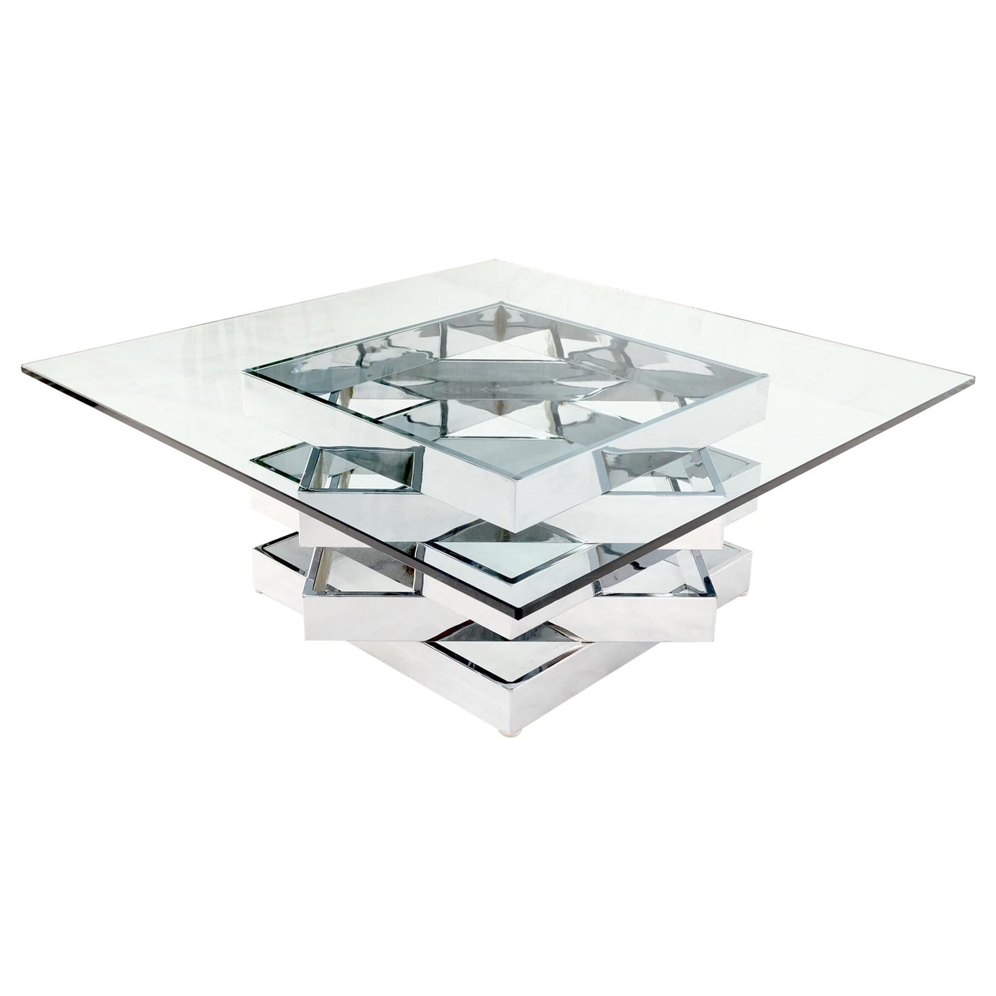 EstablishedLines Mid-Century Modern Bauhaus Stacked Chrome Frames Base Glass Top Square MINT!