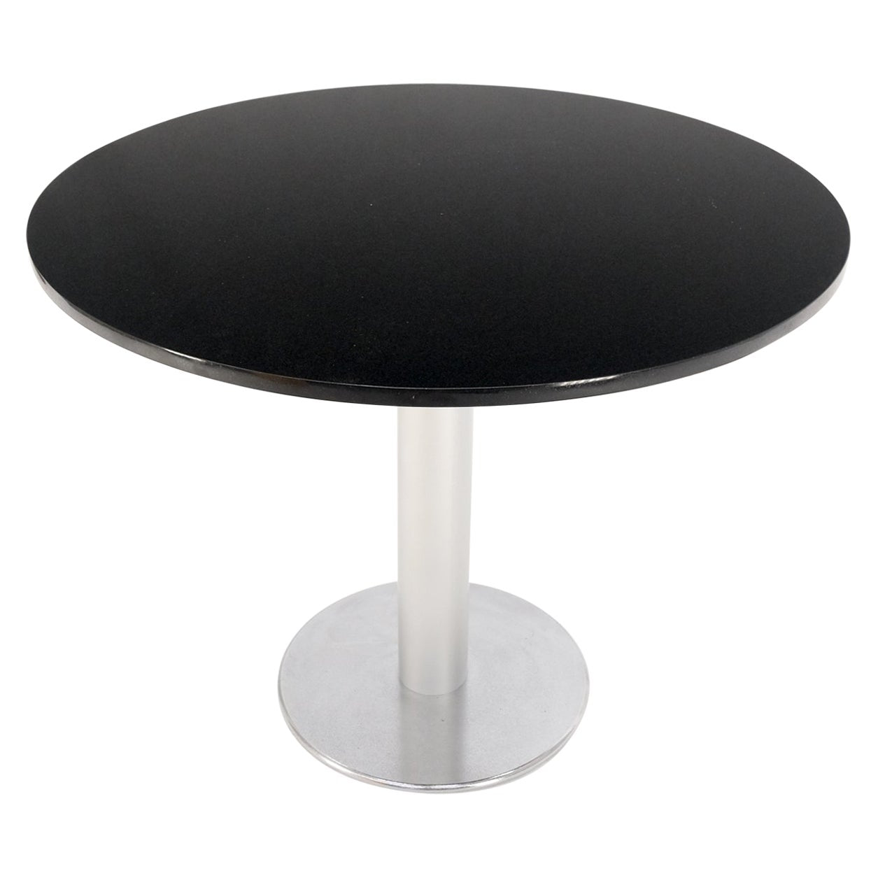 EstablishedLines Black Granite Top Crome Pedestal Base Round Dining Table Mid Century Modern MINT
