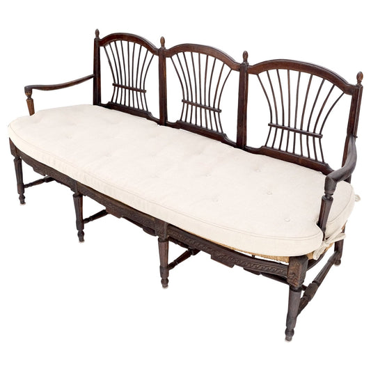 EstablishedLines Antique Tripple Rush Seat Solid Linen Upholstery Cushion Bench Sattee Sofa Mint!
