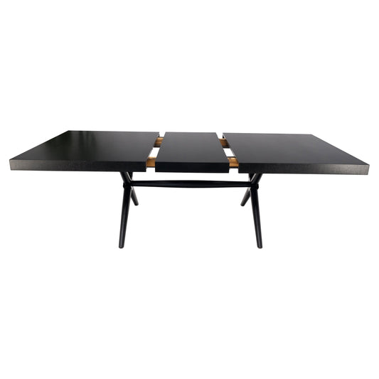 EstablishedLines Black Lacquer One Leaf X Base Gibbings Trestle Dining Table by Widdicomb Mint