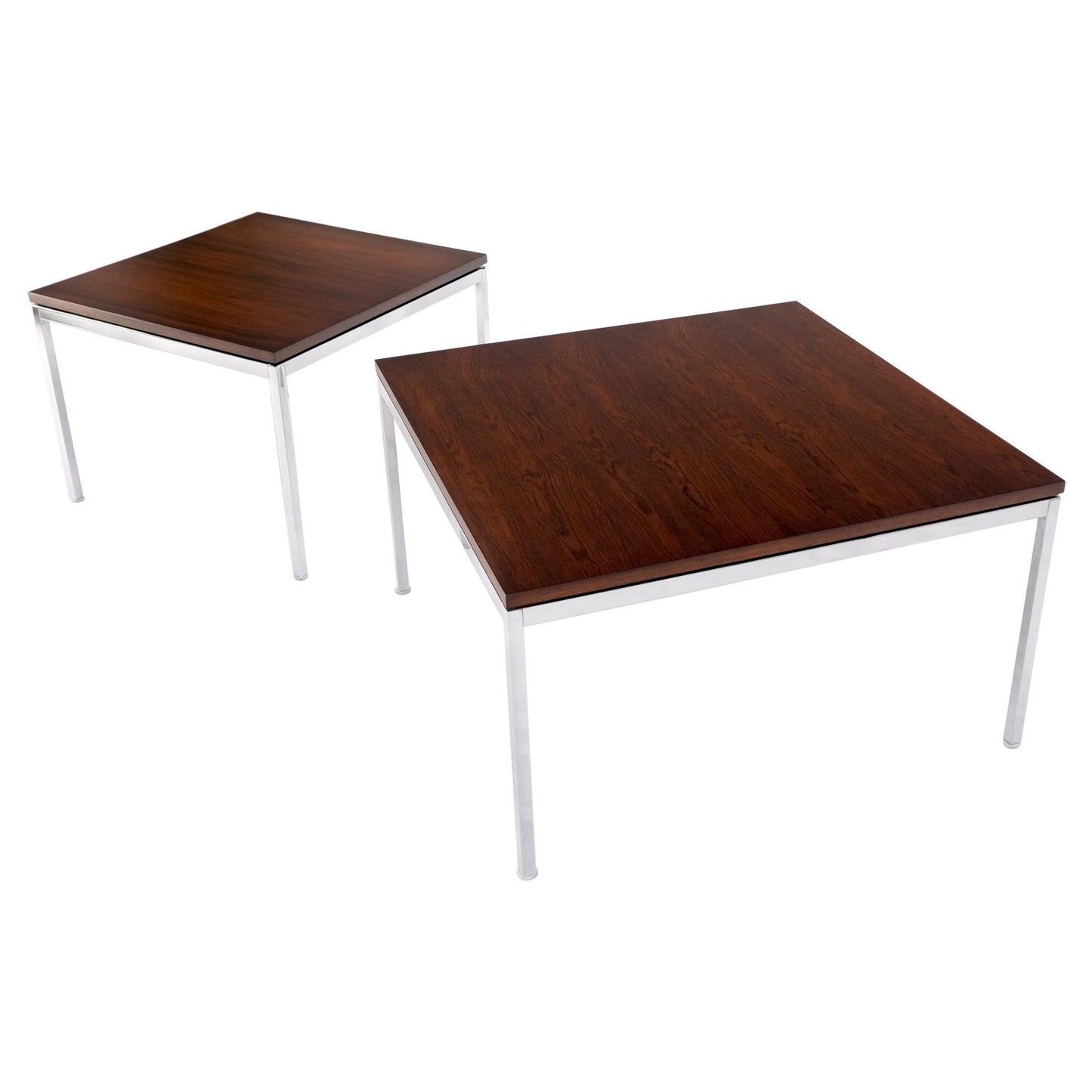 EstablishedLines Non Matching Pair of Rosewood & Crome Square Knoll Side End Tables Stands Mint