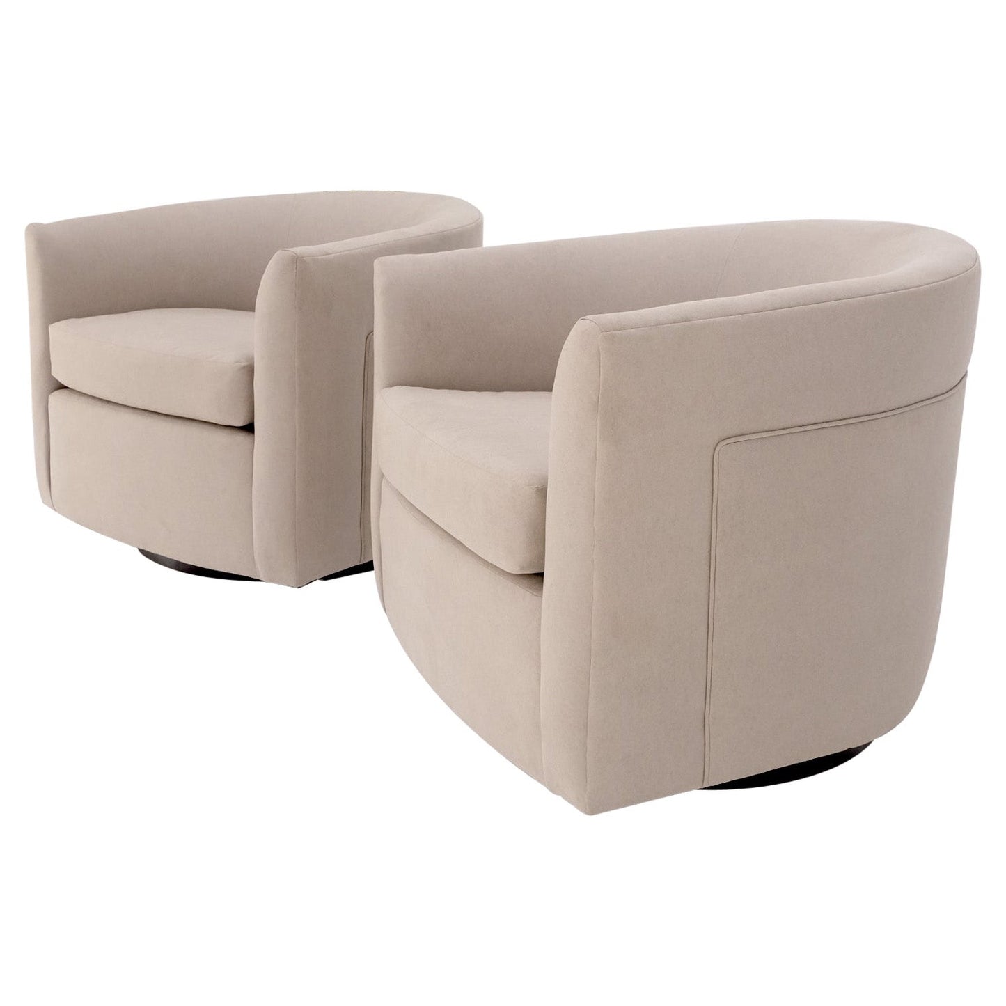 EstablishedLines Pair of New Alcantera Upholstery Barrel Back Tub Baughman Lounge Chairs SHARP!