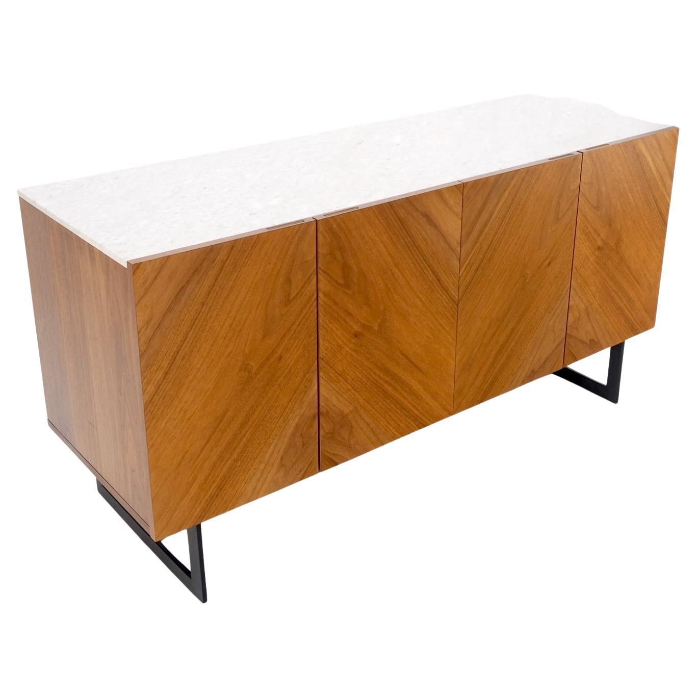 EstablishedLines Walnut 4 Doors Credenza Marble Carrara Top Bracket Leg Mint