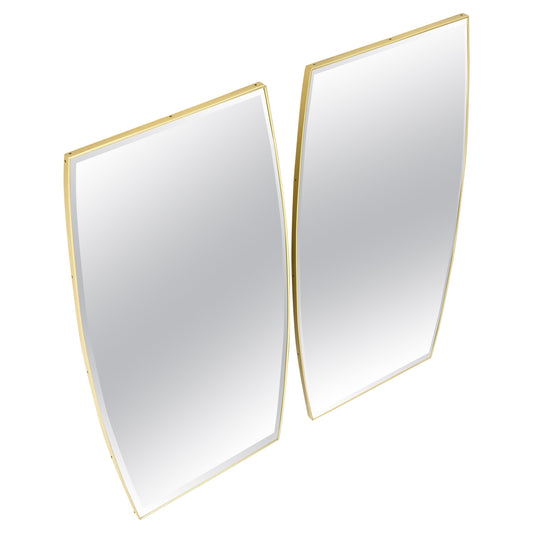 EstablishedLines Pair of 1970s Italian Mid Century Modern Boat Shape Brass Frames Mirrors MINT!