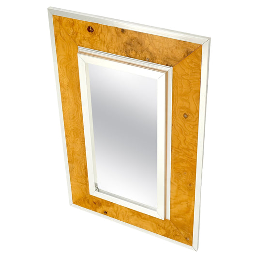 EstablishedLines Rectangle Mid-Century Modern Burl Wood & Aluminum Mirror by Greg Copeland MINT!