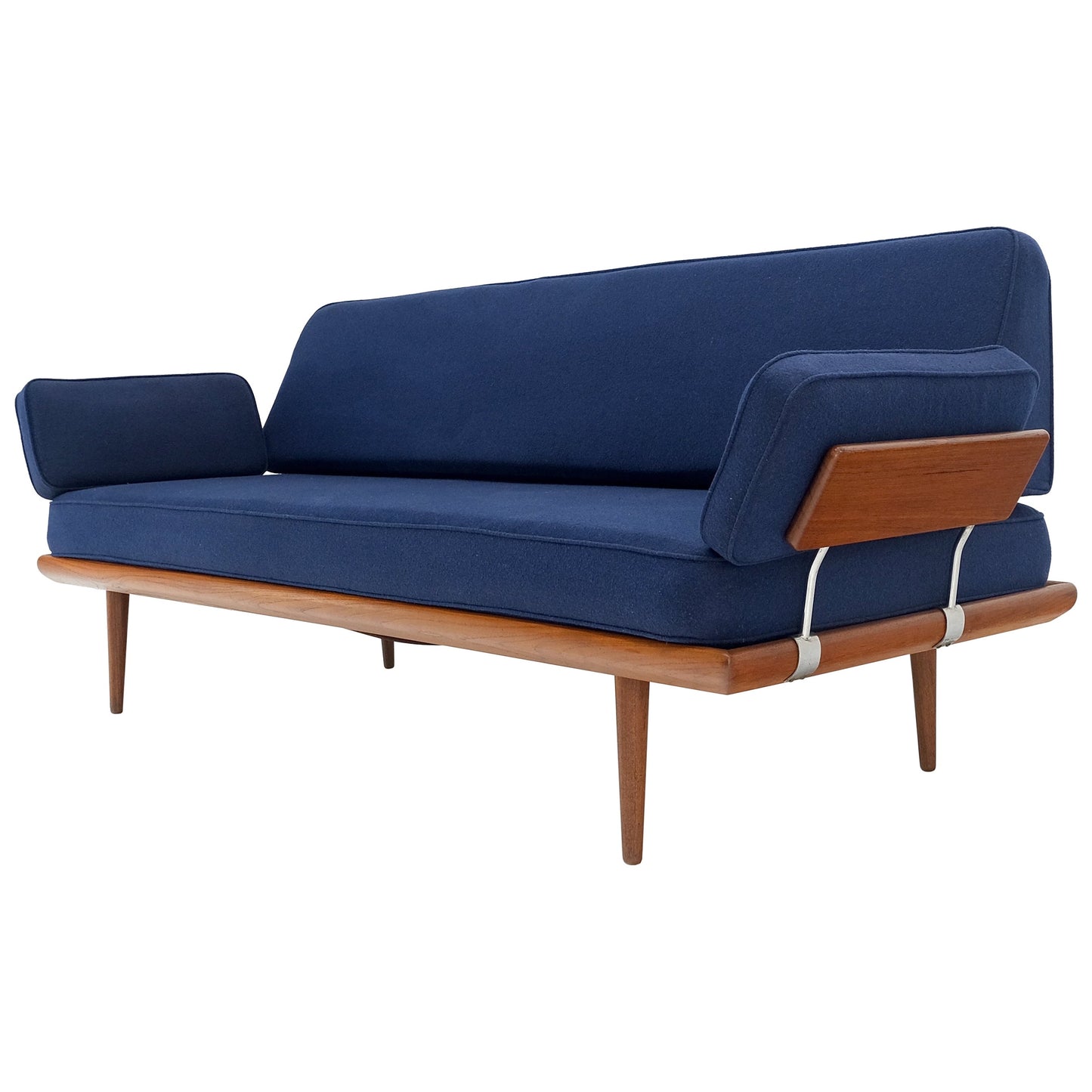 EstablishedLines Peter Hvidt Solid Teak Sofa New Blue Wool Upholstery Original Springs Mint!