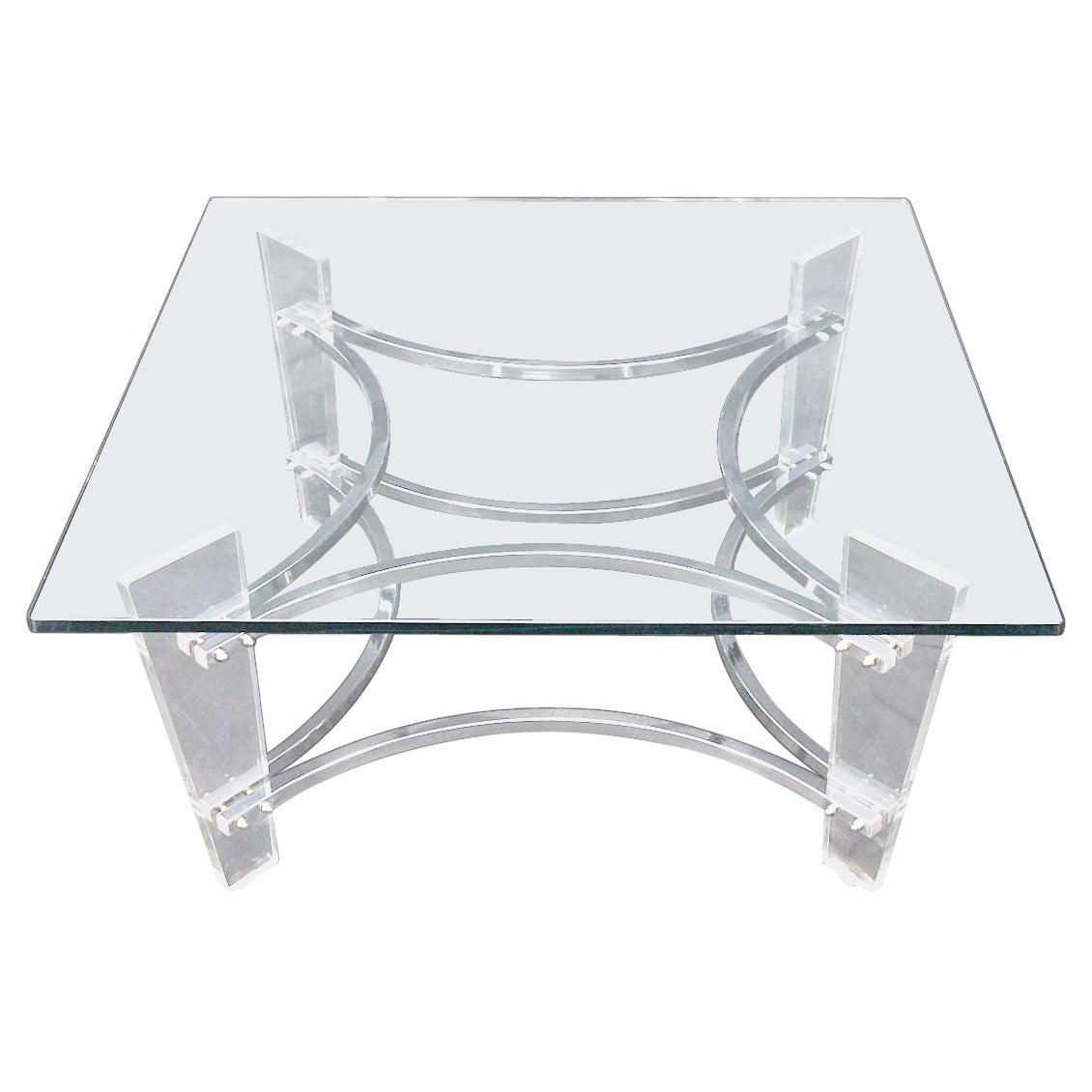 EstablishedLines Charles Hollis Jones Lucite Chrome Square Glass Top Coffee Center Table