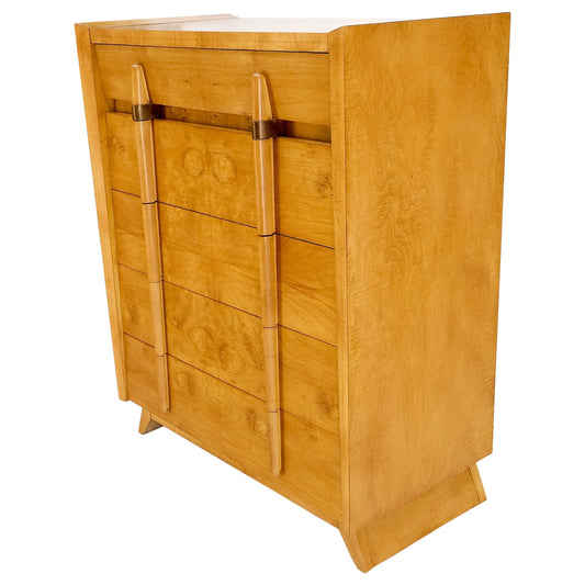 EstablishedLines Cedar Drawer W/ Lid Mid-Century Modern Burl High Chest Dresser Sculptured Pulls