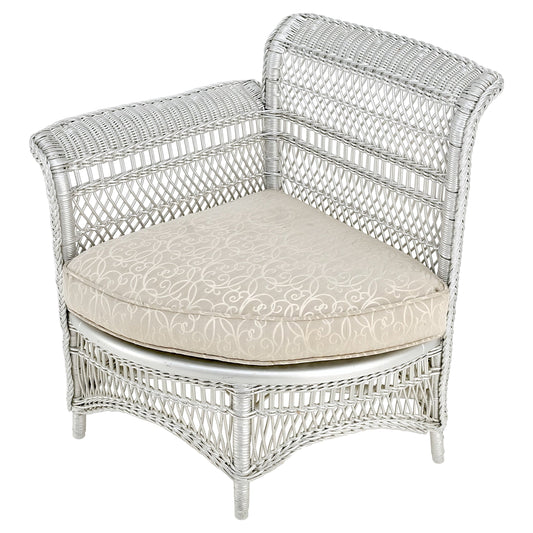 EstablishedLines Antique Wicker Corner Chair Finished Painted in Silver Metal Finish Mint