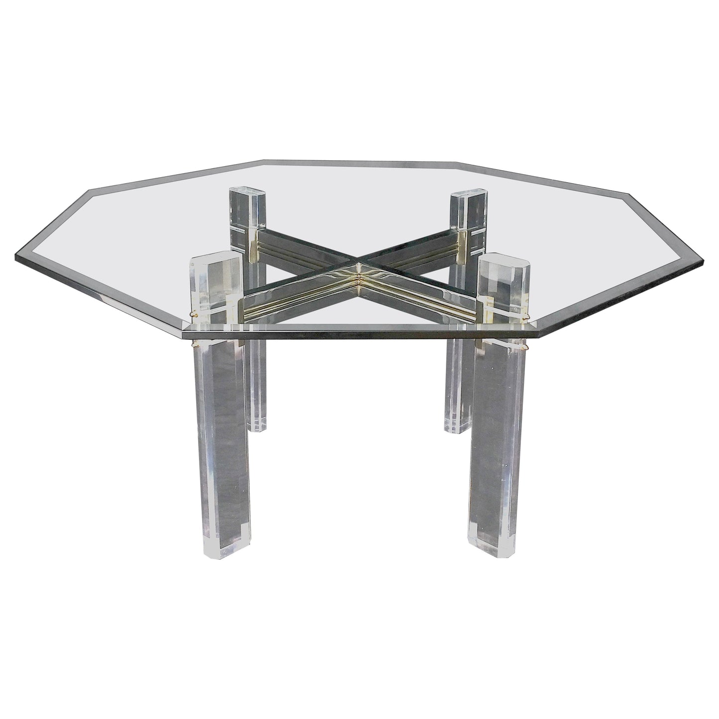EstablishedLines Glass Top Octagonal Shape Lucite Base Dining Conference Table Mint!
