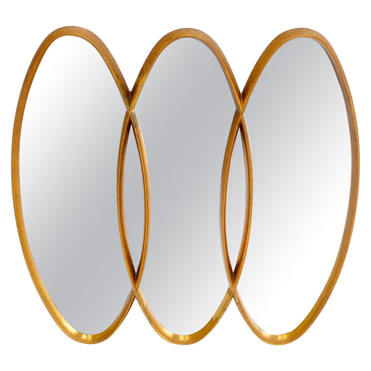 EstablishedLines Mid-Century Modern Tripple Overlapping Carved Wood Ovals Gold Gilt Wall Mirror