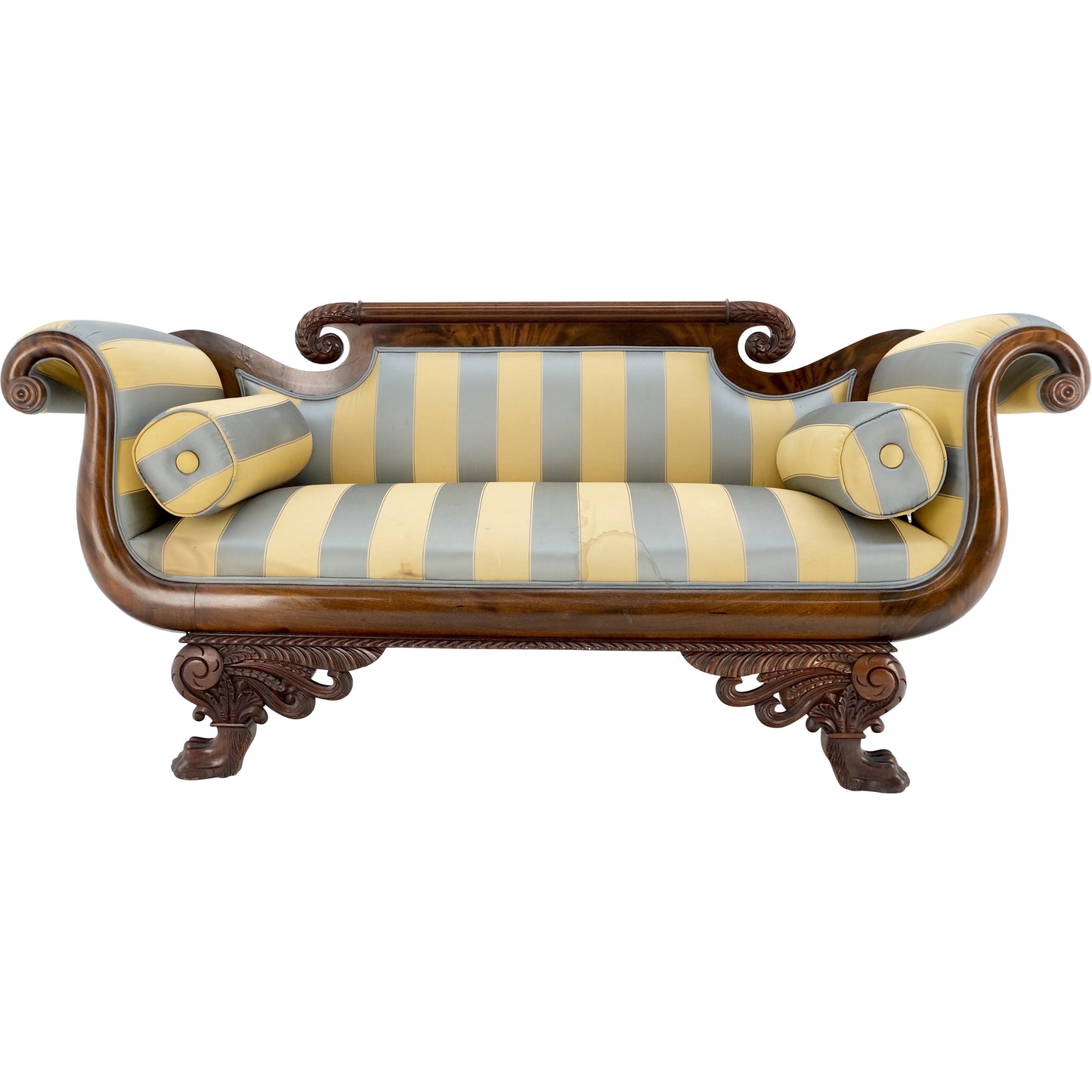 EstablishedLines Mint Condition Empire Sofa Sette Loveseat Couch Fine Carved Details Lions Feet