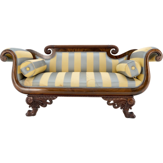 EstablishedLines Mint Condition Empire Sofa Sette Loveseat Couch Fine Carved Details Lions Feet