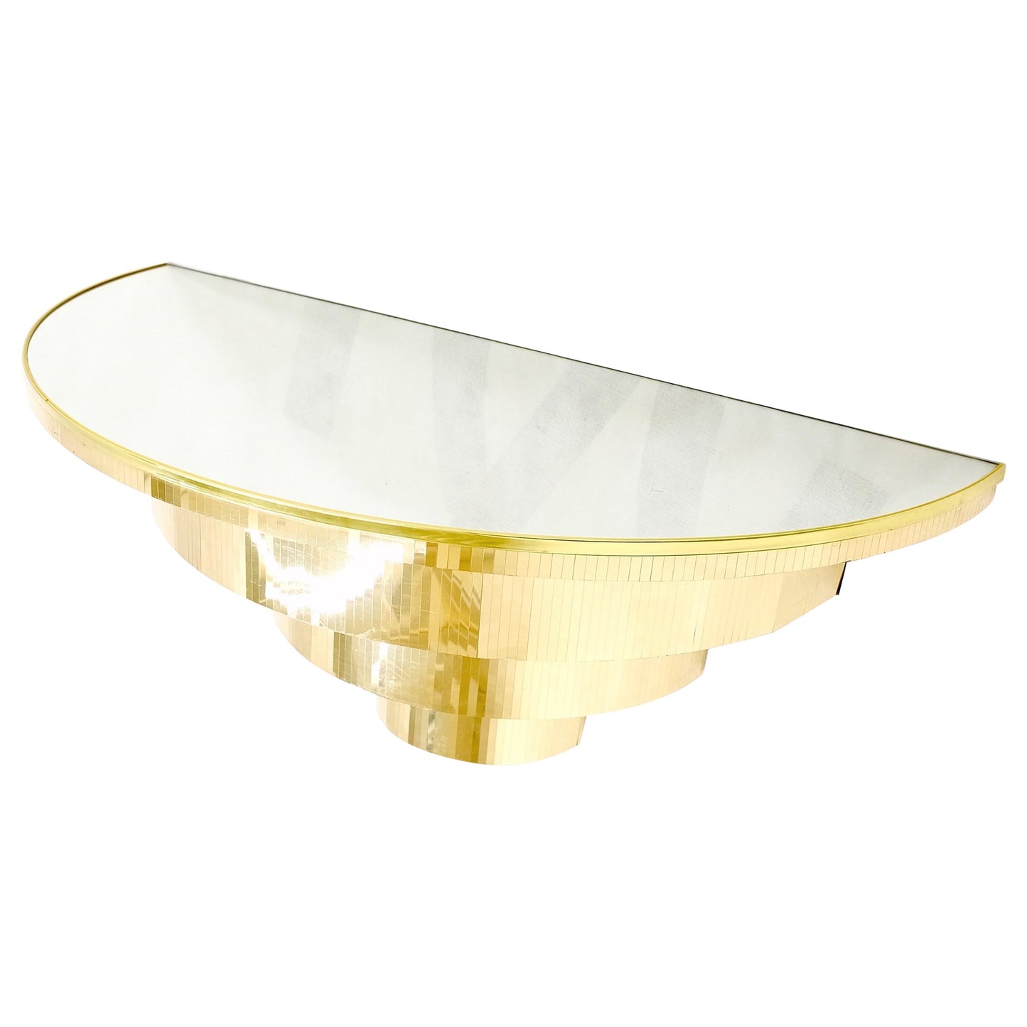 EstablishedLines Mid-Century Modern 1970s Petit Demilune Shape Mirror Top Console Table Mint!