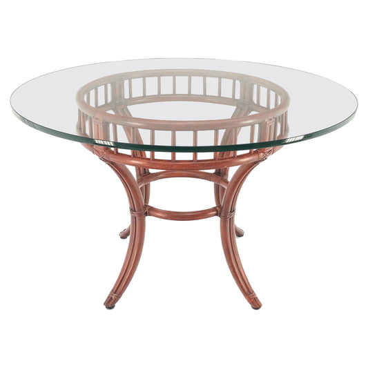EstablishedLines Large Round Bamboo Glass Top MCM Dining Dinette Table by McGuire MINT!