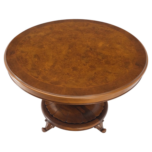 EstablishedLines Burl Walnut Wood Top Round Carved Lotus Shape Base Dining Center Table Mint!