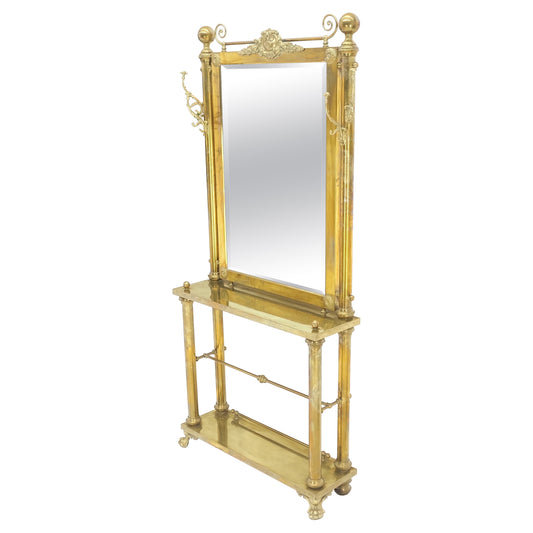 EstablishedLines Solid Brass Entryway Hall Tree Mirror Coat Rack Console Table Claw Feet