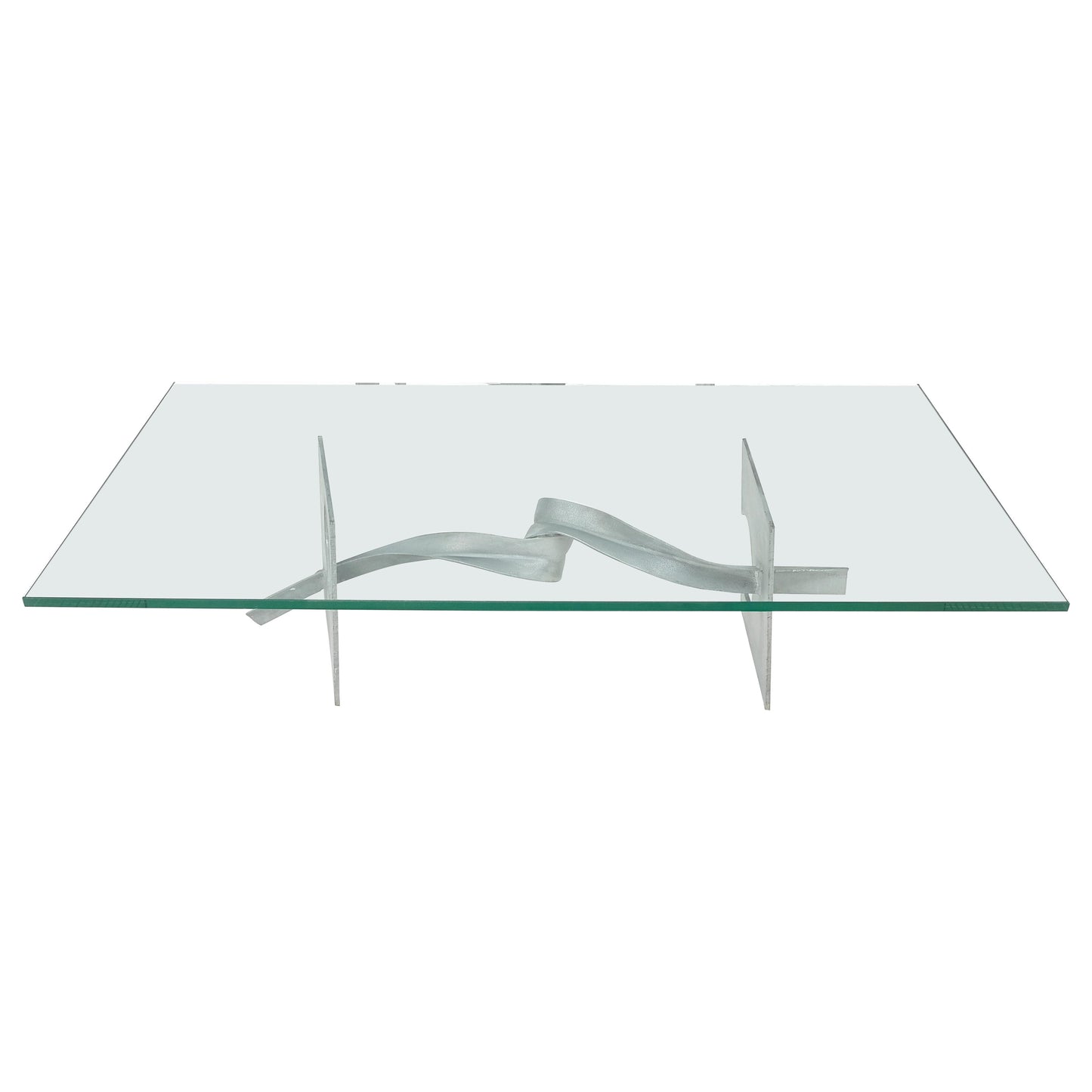 EstablishedLines Twisted Metal Ribbon Base 3/4" Rectangle Glass Top Mid Century Coffee Table MINT
