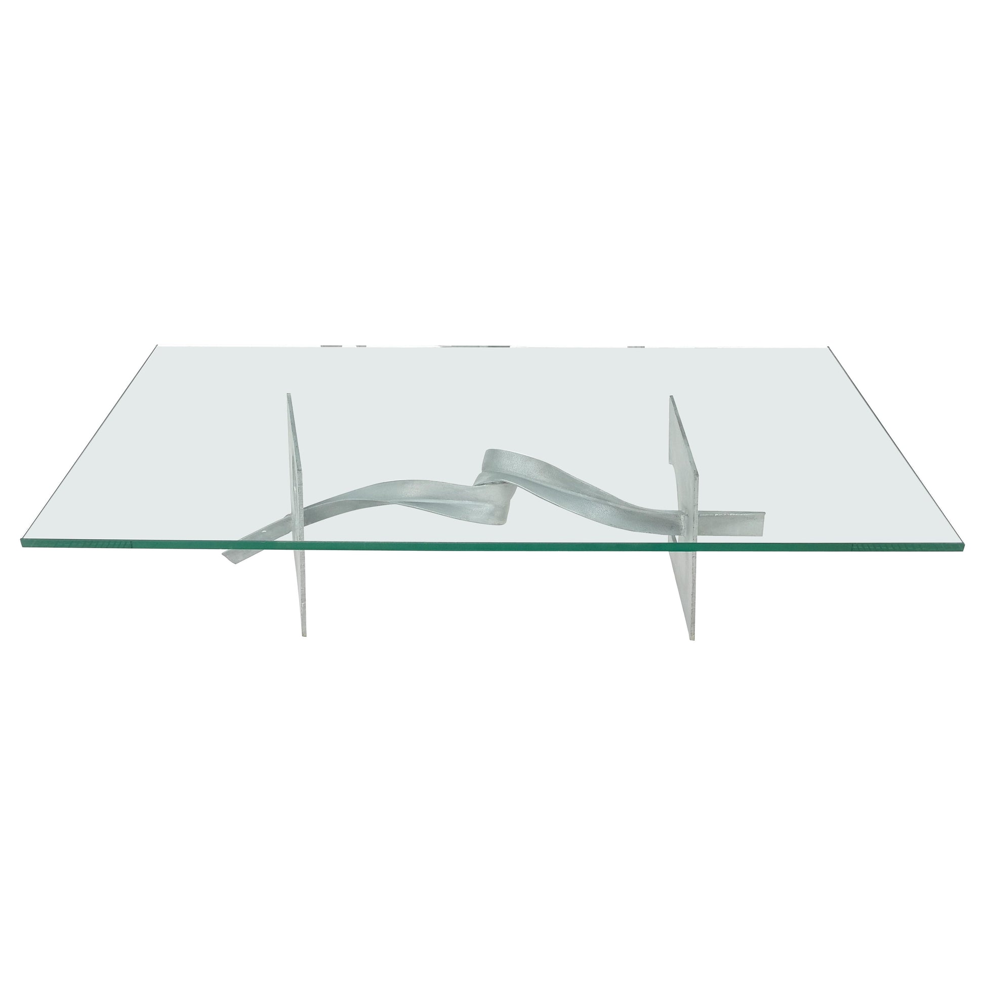 EstablishedLines Twisted Metal Ribbon Base 3/4" Rectangle Glass Top Mid Century Coffee Table MINT