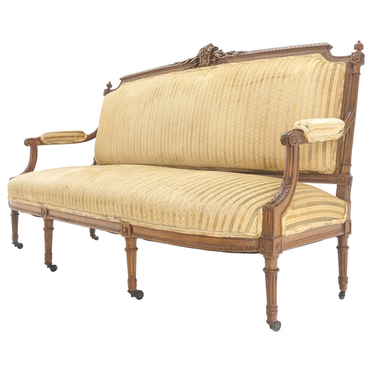 EstablishedLines Fine French Carved Walnut Gold Shipped Upholstery Fabric Sofa MINT!