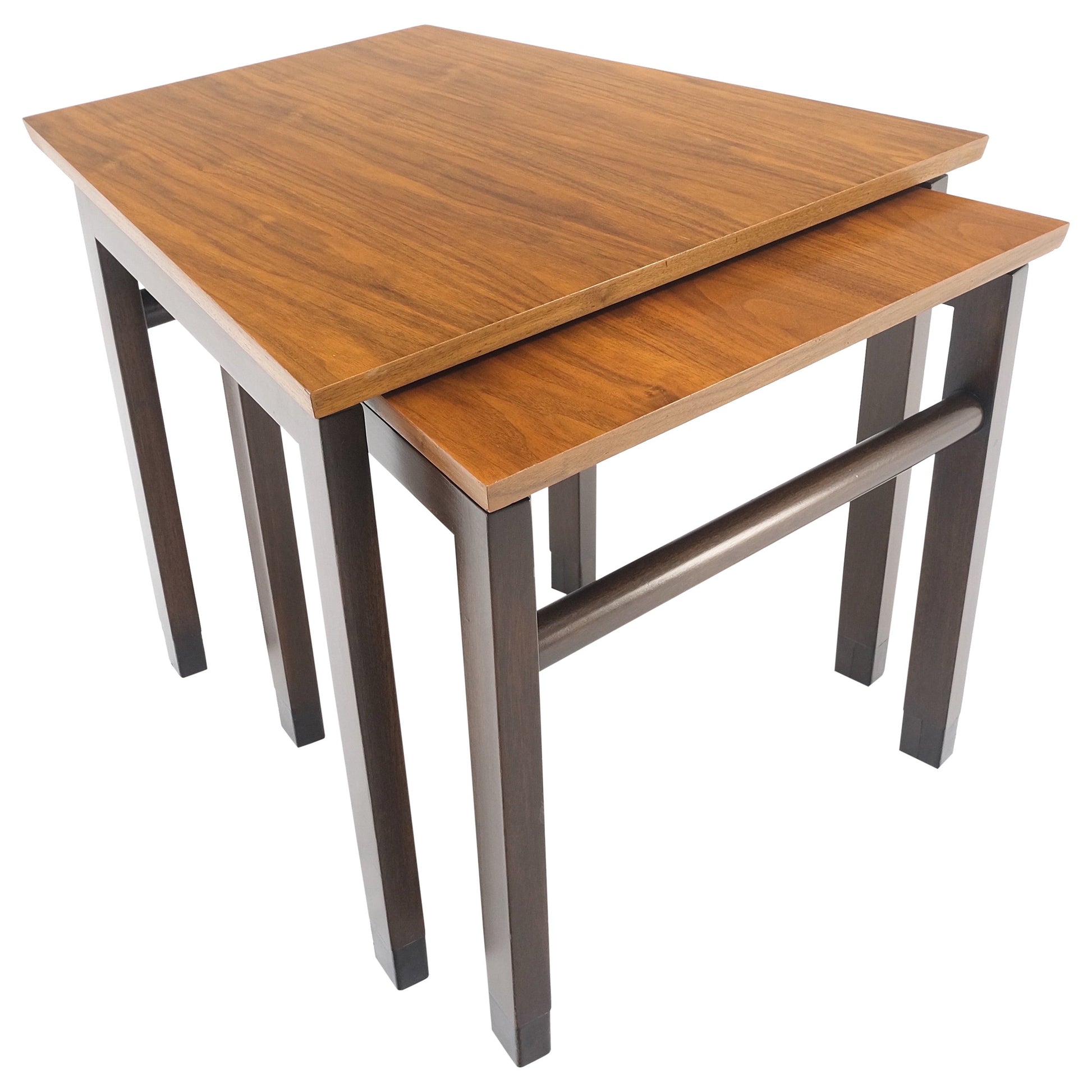 EstablishedLines Set of Trapezoid Walnut Mid Century Modern Nesting Stacking End Side Tables MINT
