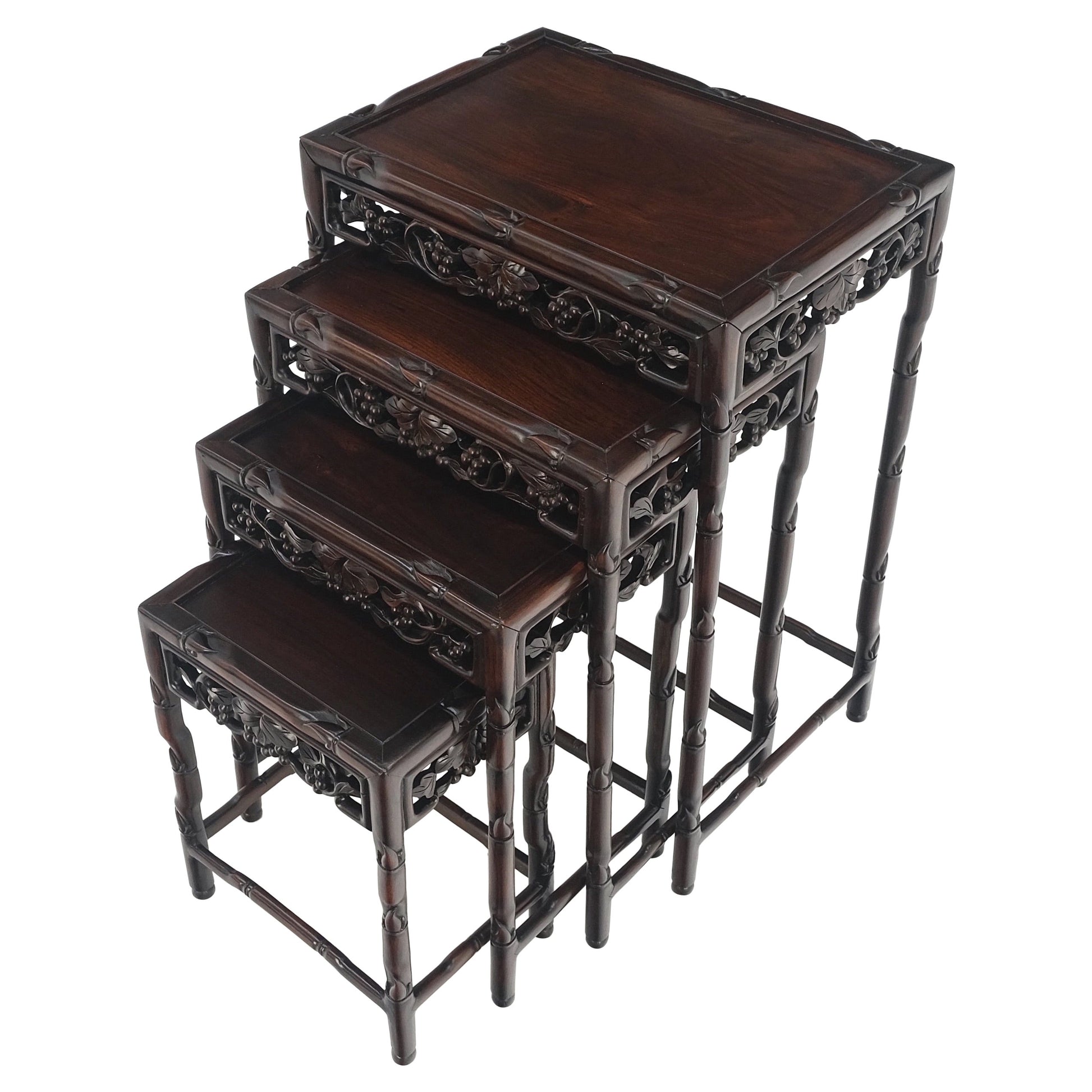 EstablishedLines Set of 4 Nesting Stacking Carved Rosewood End Side Occasional Tables Set Mint!