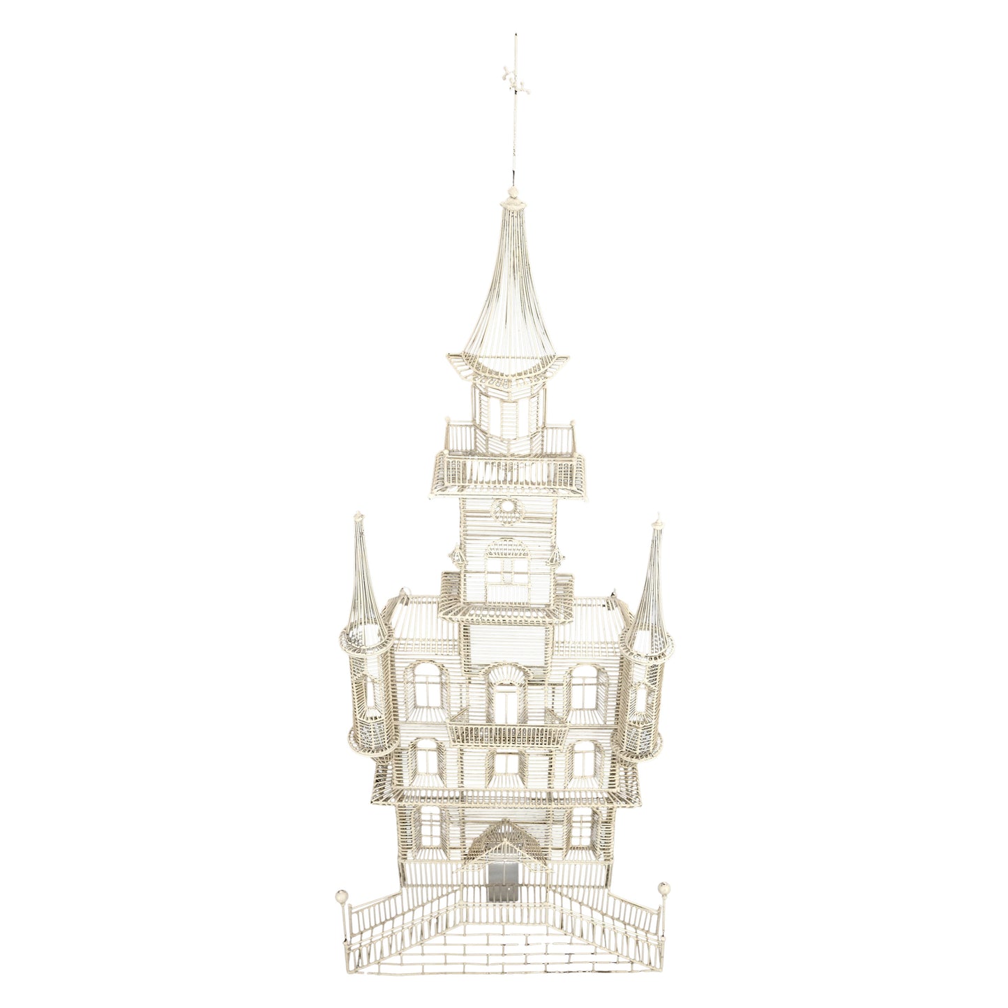 EstablishedLines 53" Tall  c1960s Very Fine Wall Wire Sculpture of Castle House Architecture