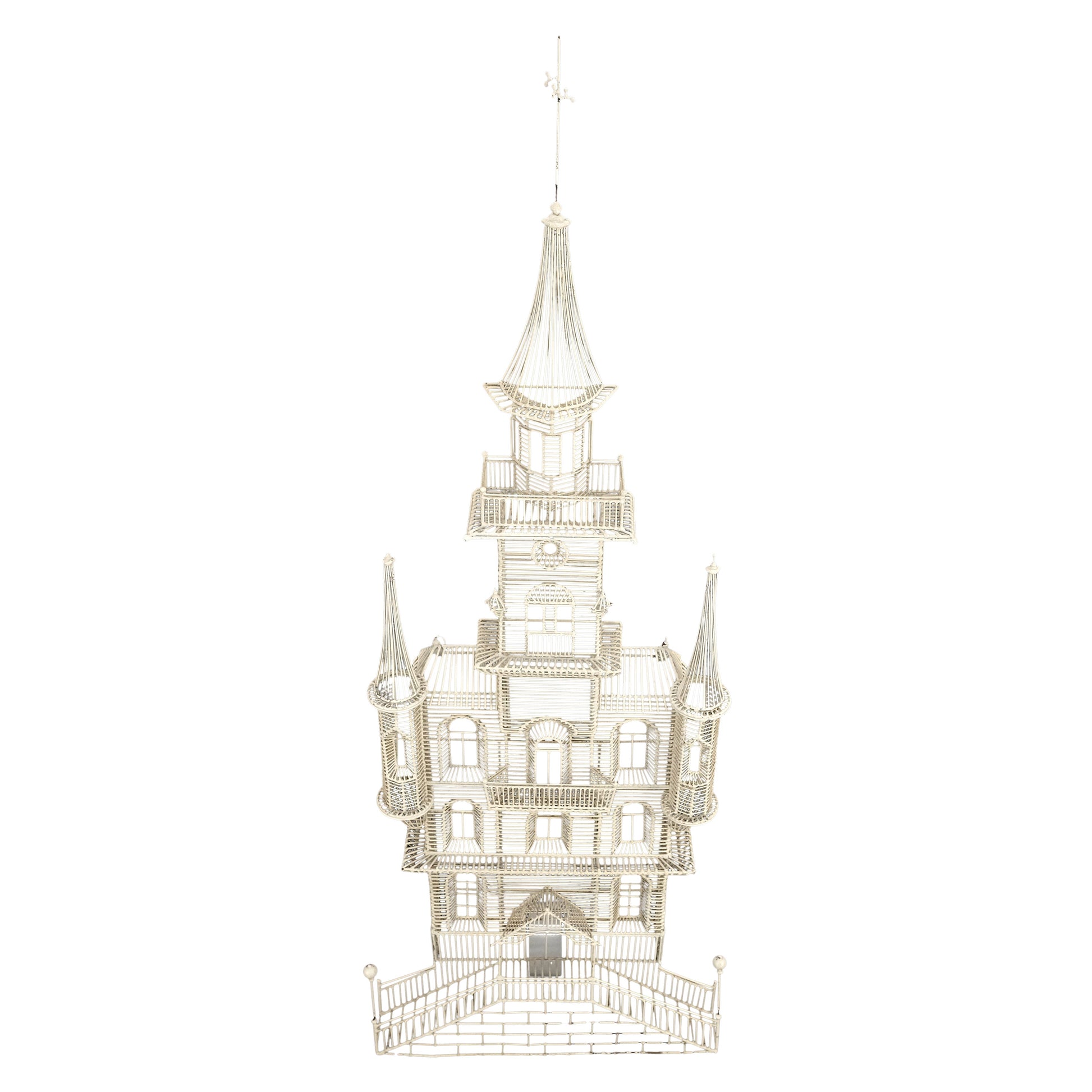 EstablishedLines 53" Tall  c1960s Very Fine Wall Wire Sculpture of Castle House Architecture