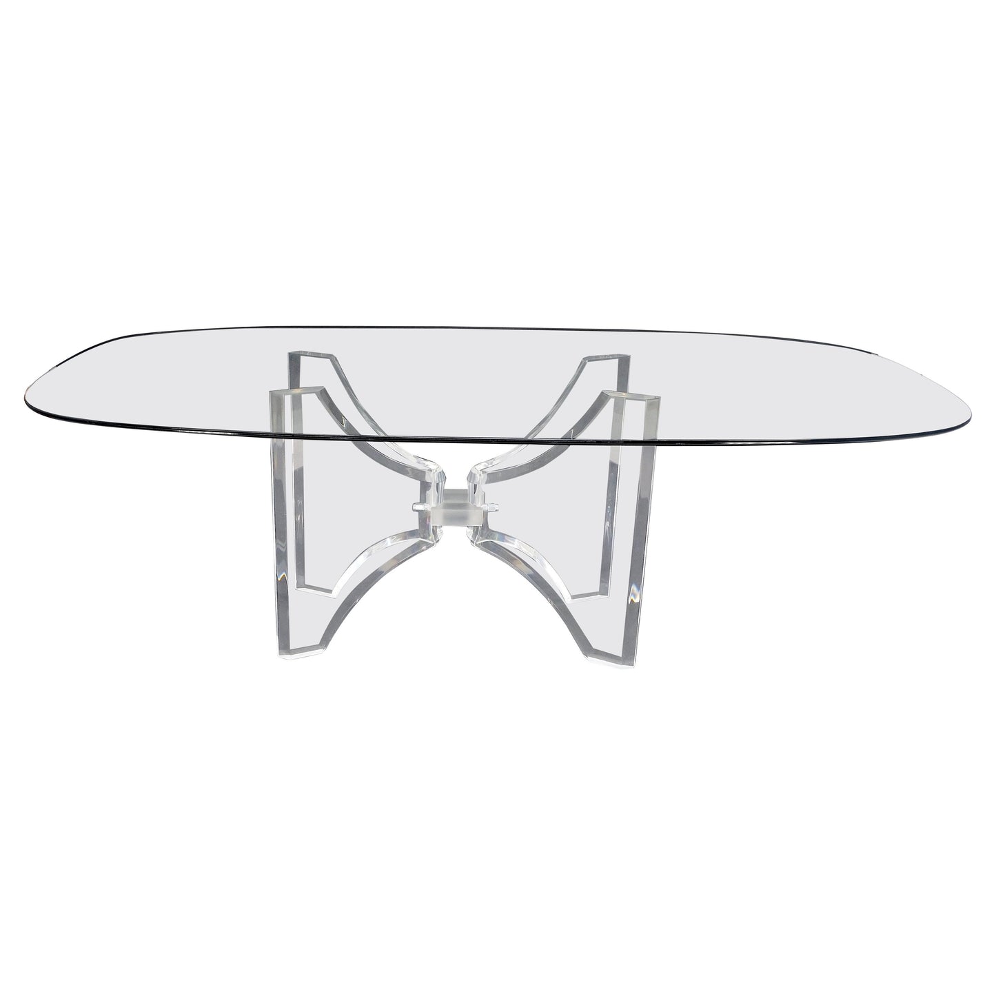 EstablishedLines Oval Boat Shape Glass Top Butterfly Lucite Base 88" Long Dining Conference Table