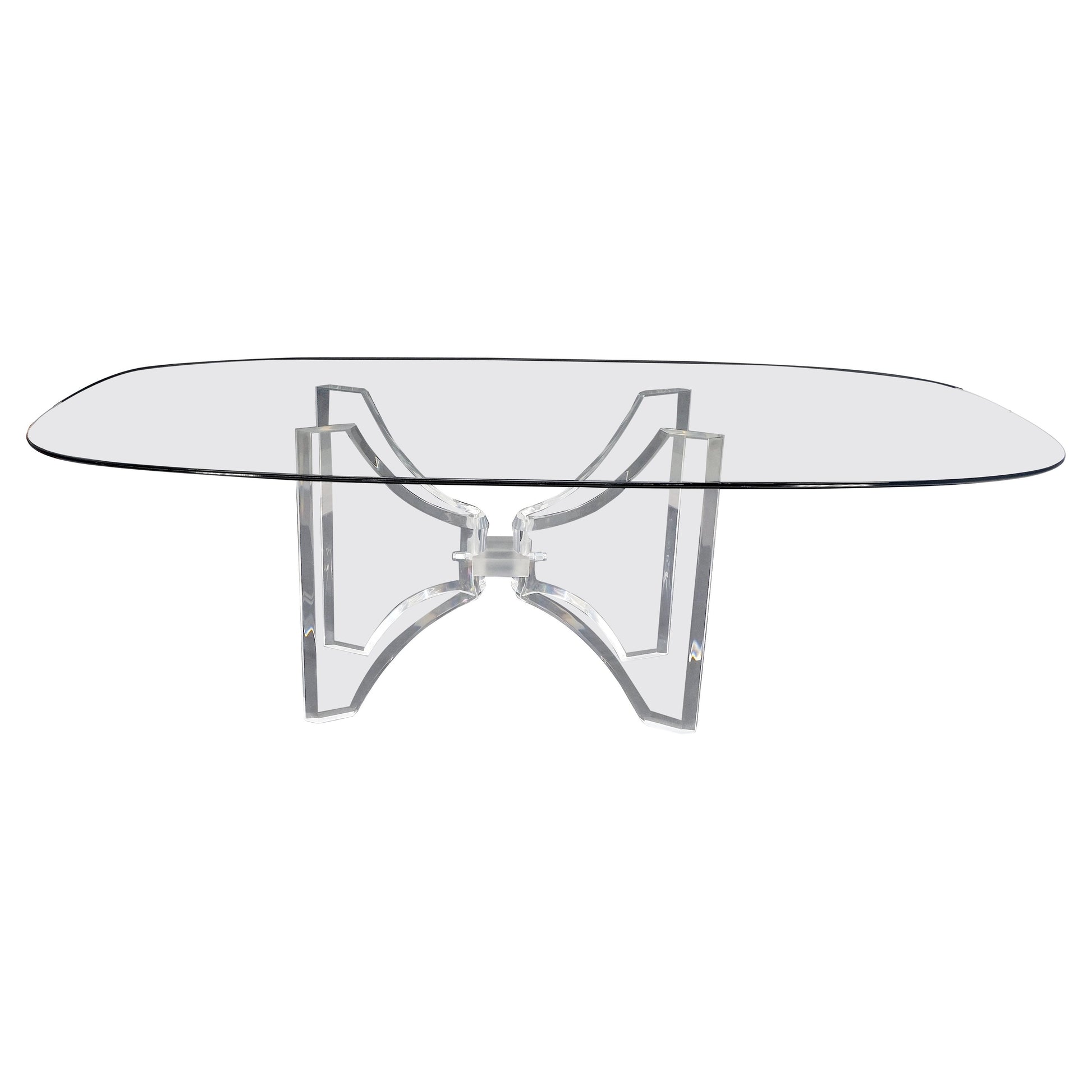 EstablishedLines Oval Boat Shape Glass Top Butterfly Lucite Base 88" Long Dining Conference Table